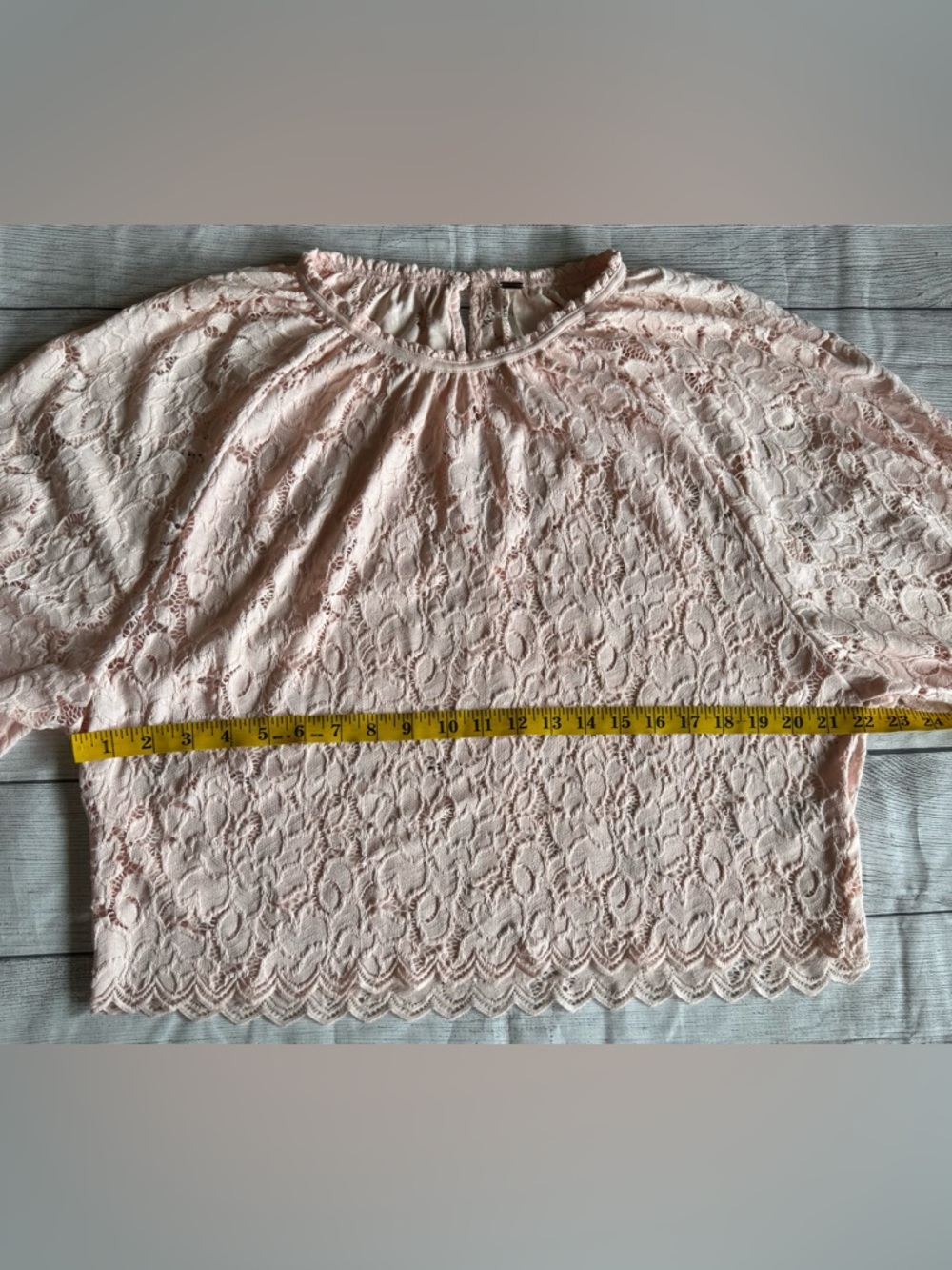 Free People Blush Pink Lace Boho Blouse Sheer Long Sleeve Romantic Top Size S - Picture 9 of 12